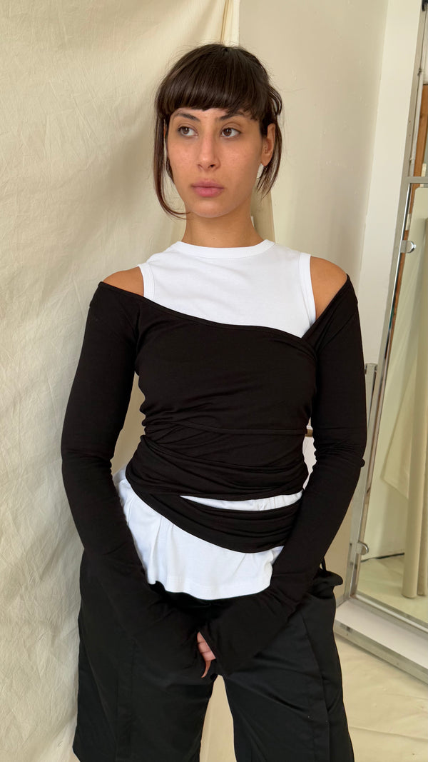 Wrap Long Sleeve- Black Cotton