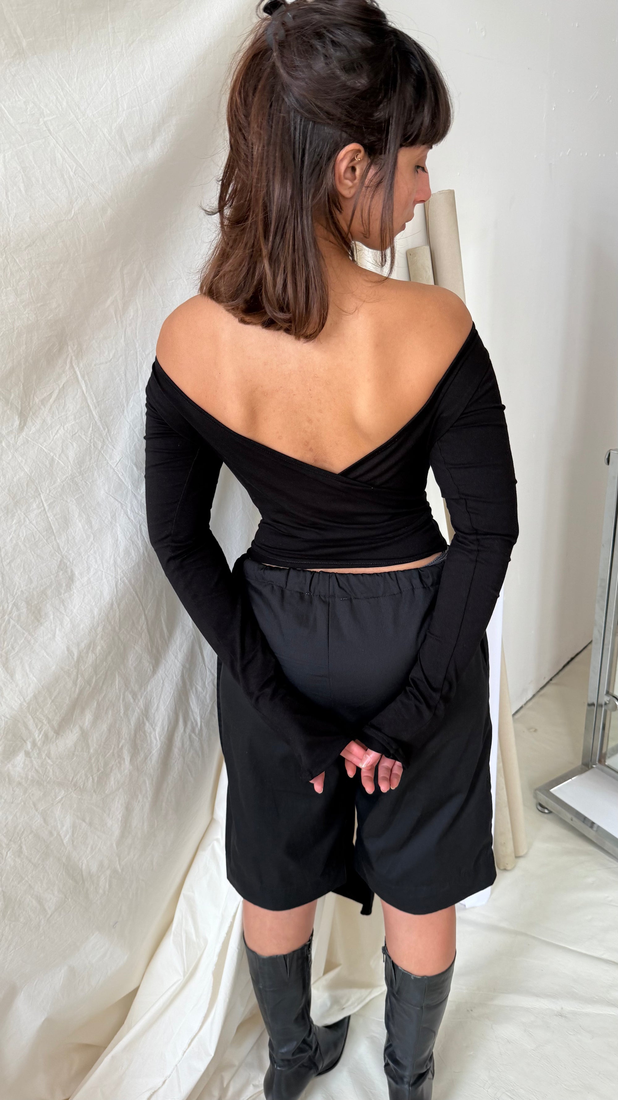 Wrap Long Sleeve- Black Cotton