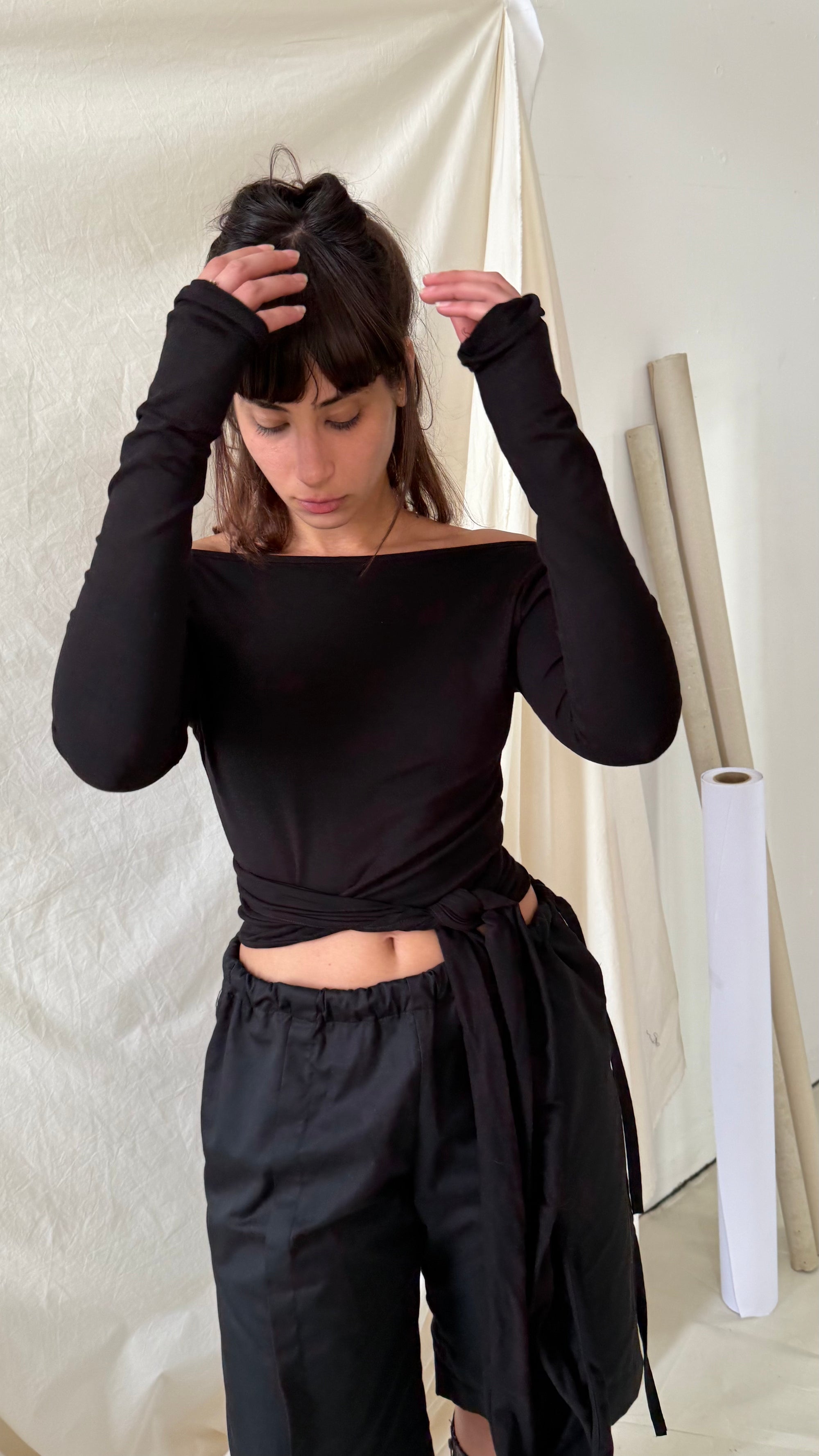 Wrap Long Sleeve- Black Cotton