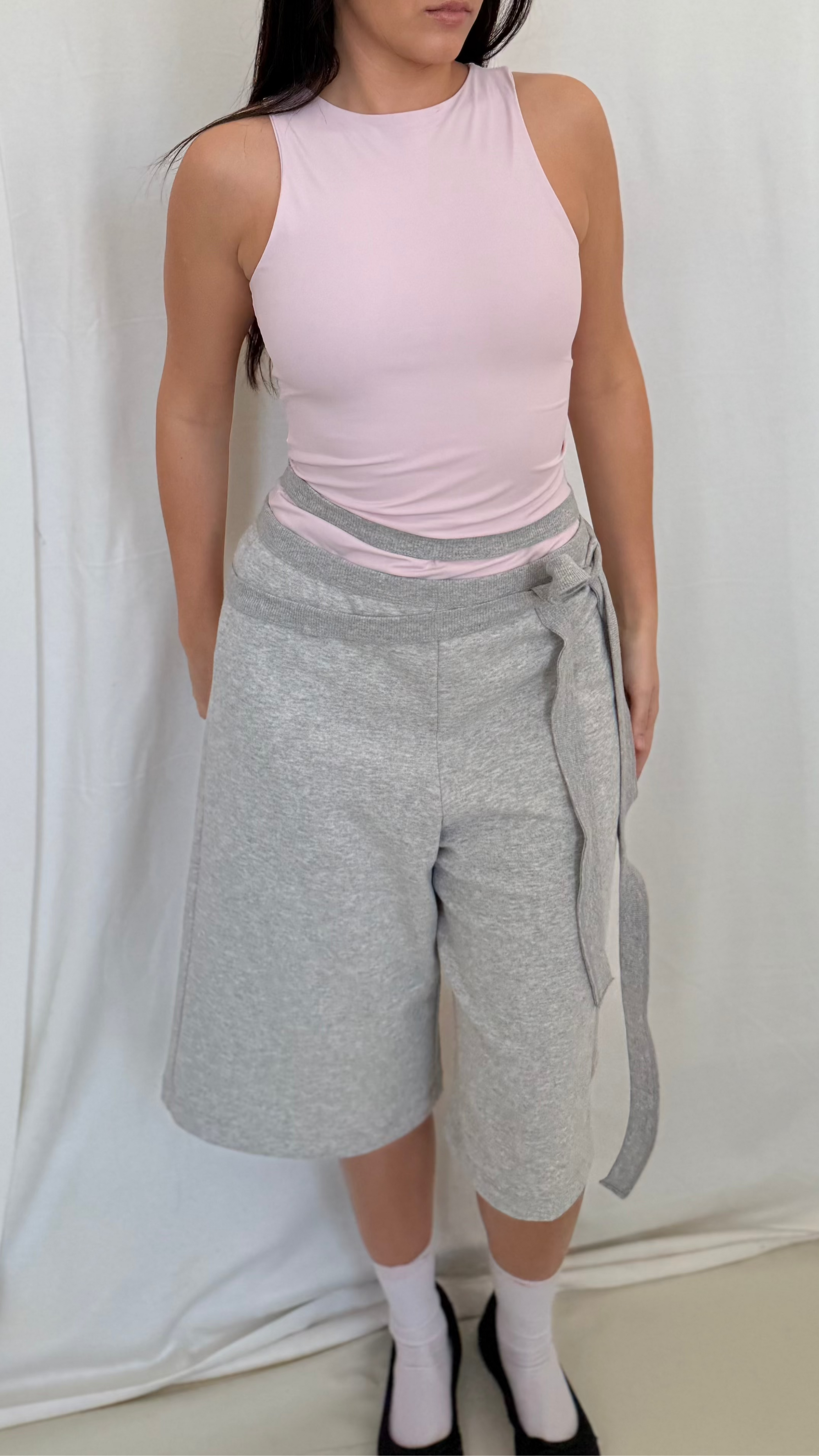 Wrap Bermuda Sweat Pants- Melange French Terry