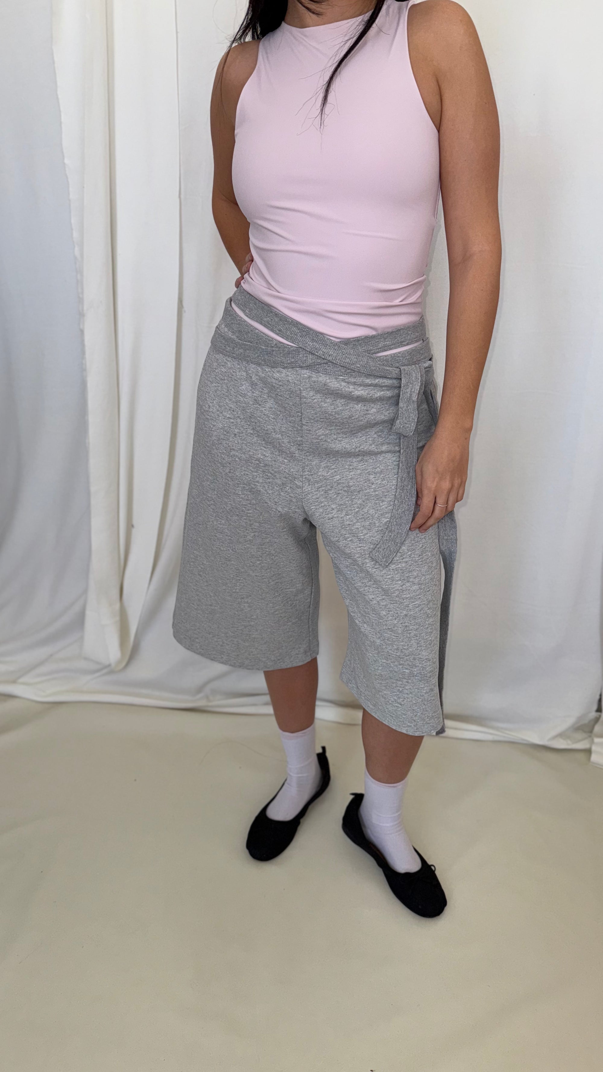 Wrap Bermuda Sweat Pants- Melange French Terry