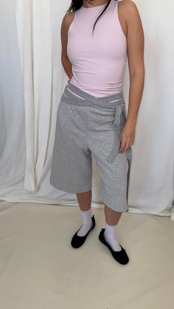 Wrap Bermuda Sweat Pants- Melange French Terry