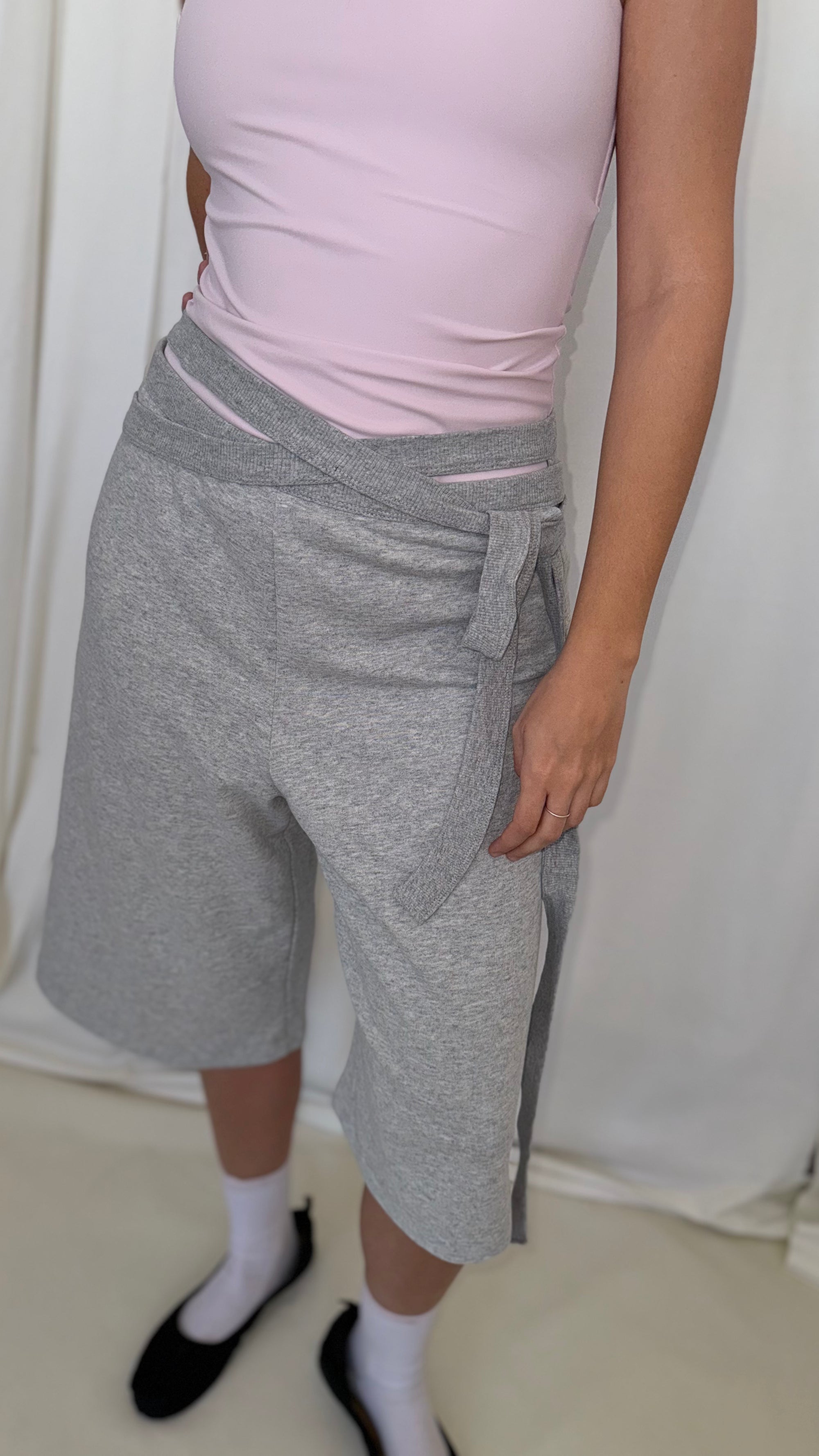 Wrap Bermuda Sweat Pants- Melange French Terry