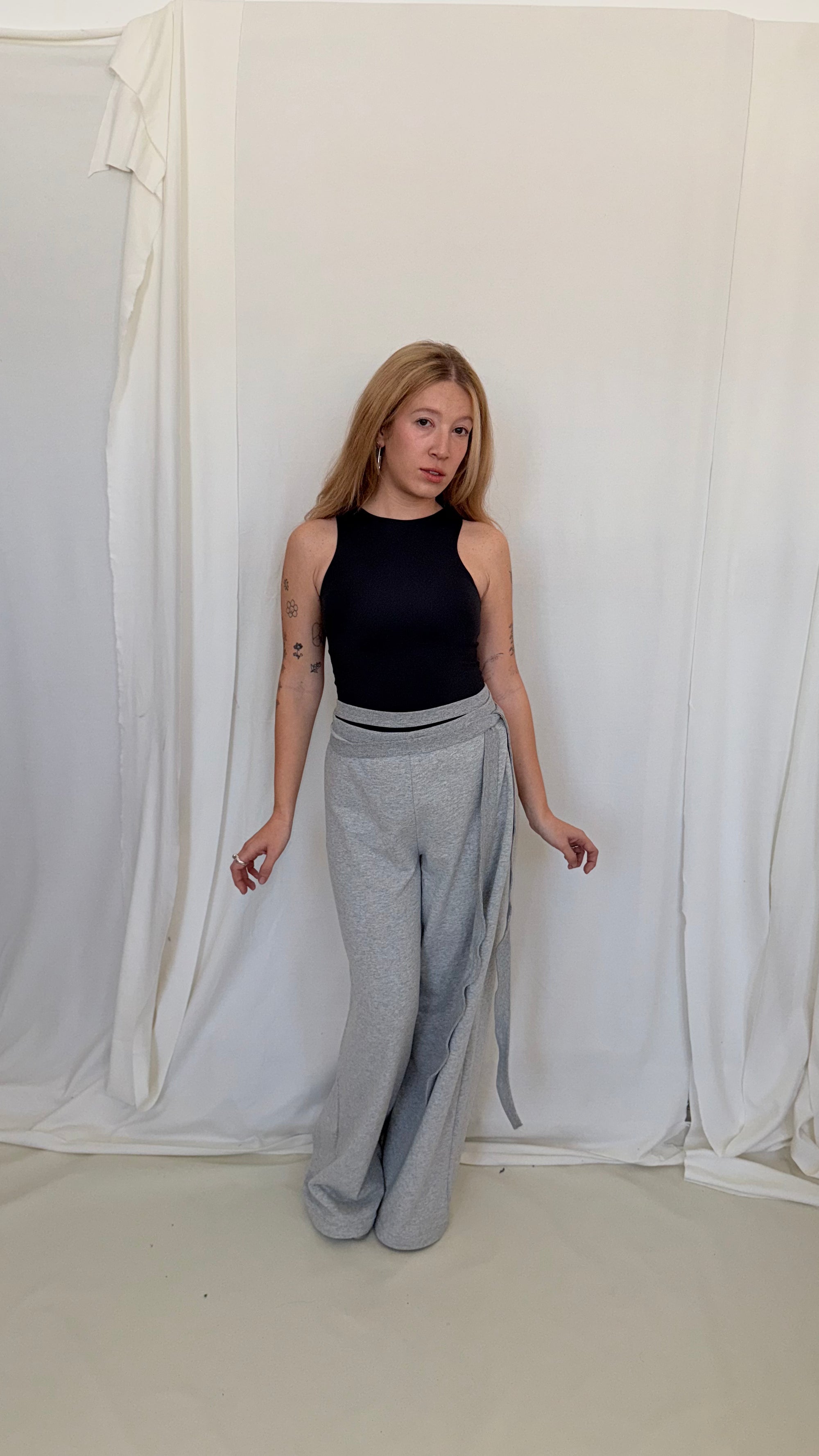 Wrap Sweat Pants- Melange French Terry