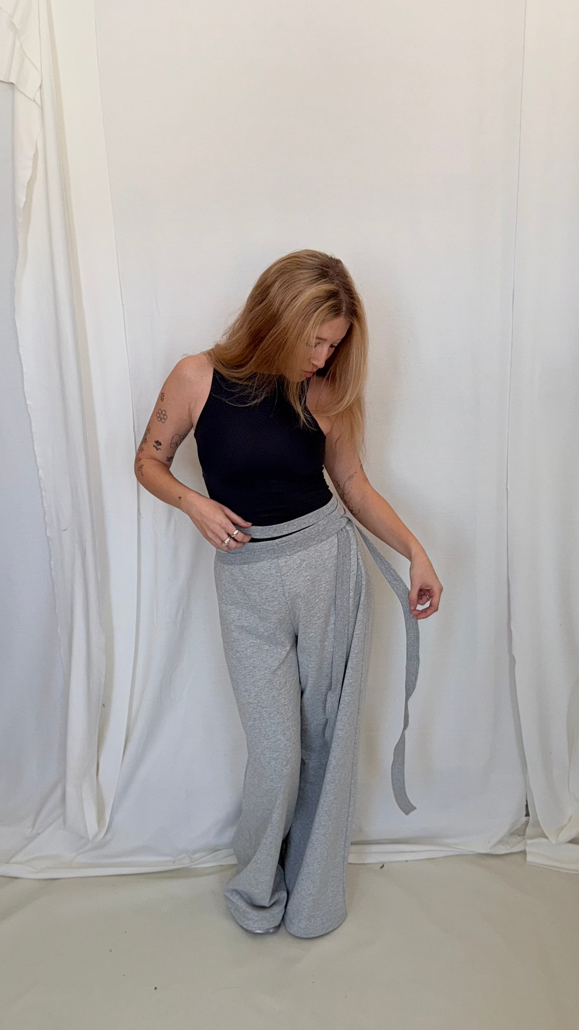Wrap Sweat Pants- Melange French Terry