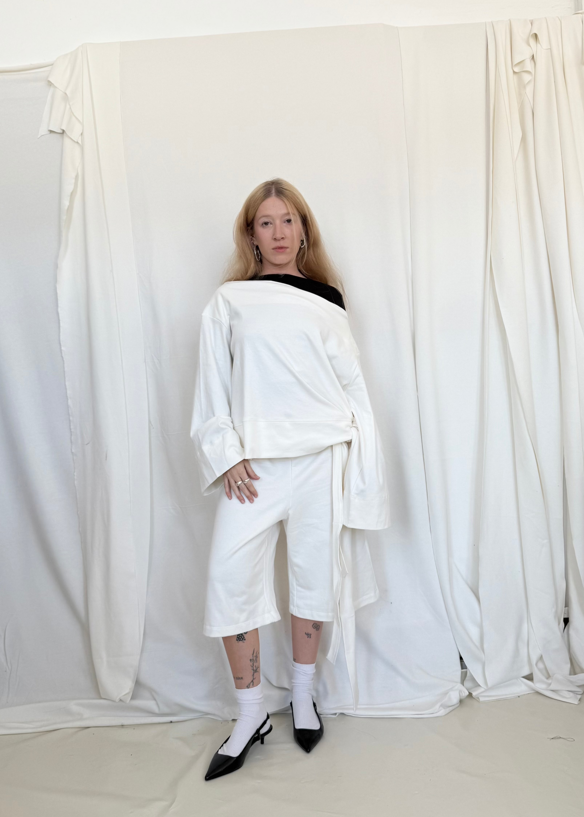 Upside down wrap jersey sweatshirt- Ivory