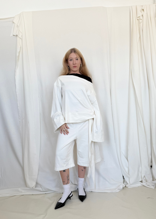 Upside down wrap jersey sweatshirt- Ivory