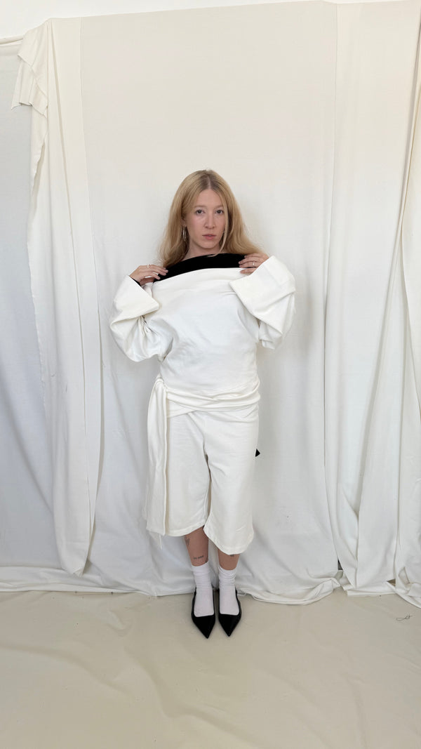 Upside down wrap jersey sweatshirt- Ivory