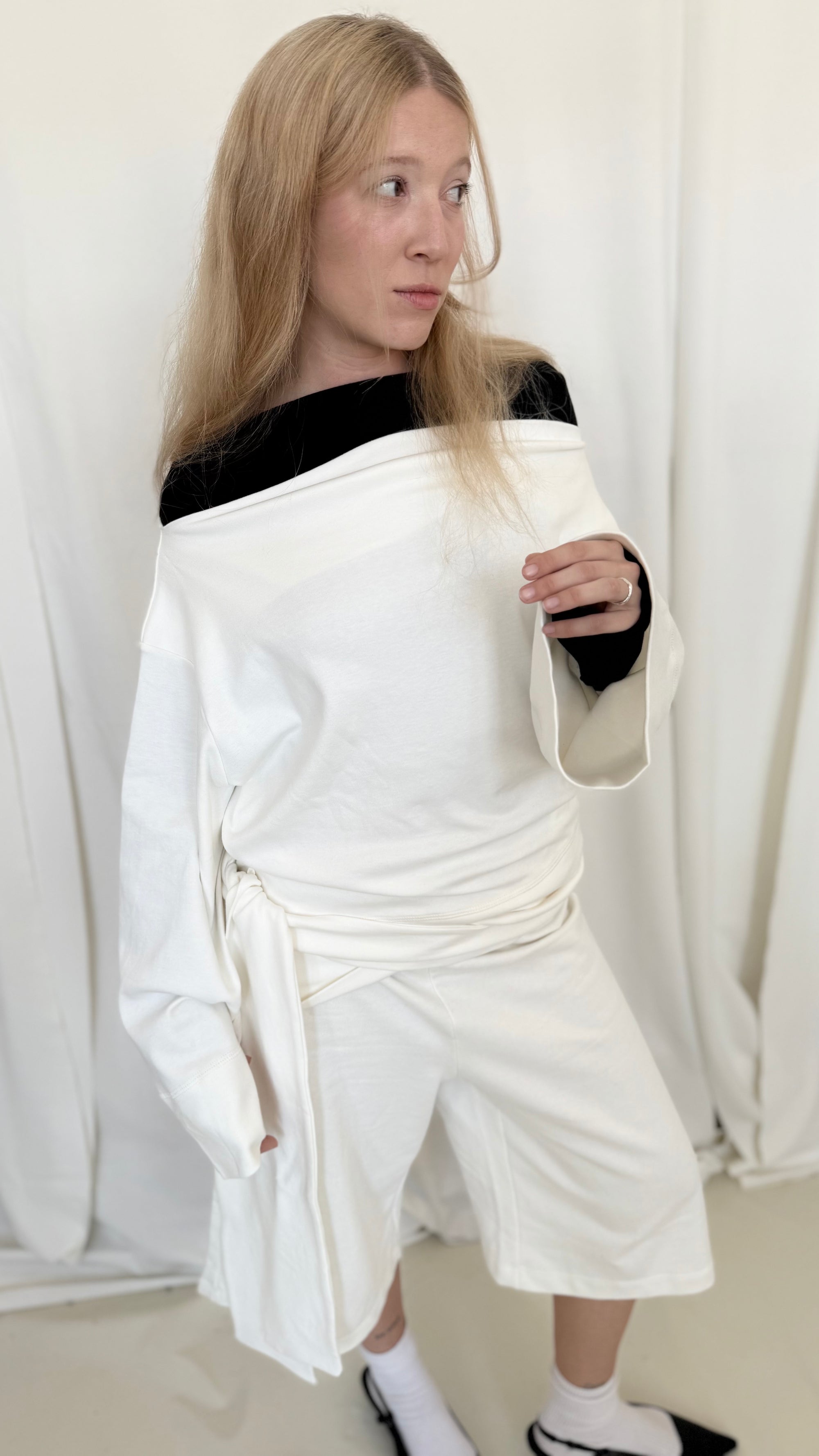 Upside down wrap jersey sweatshirt- Ivory