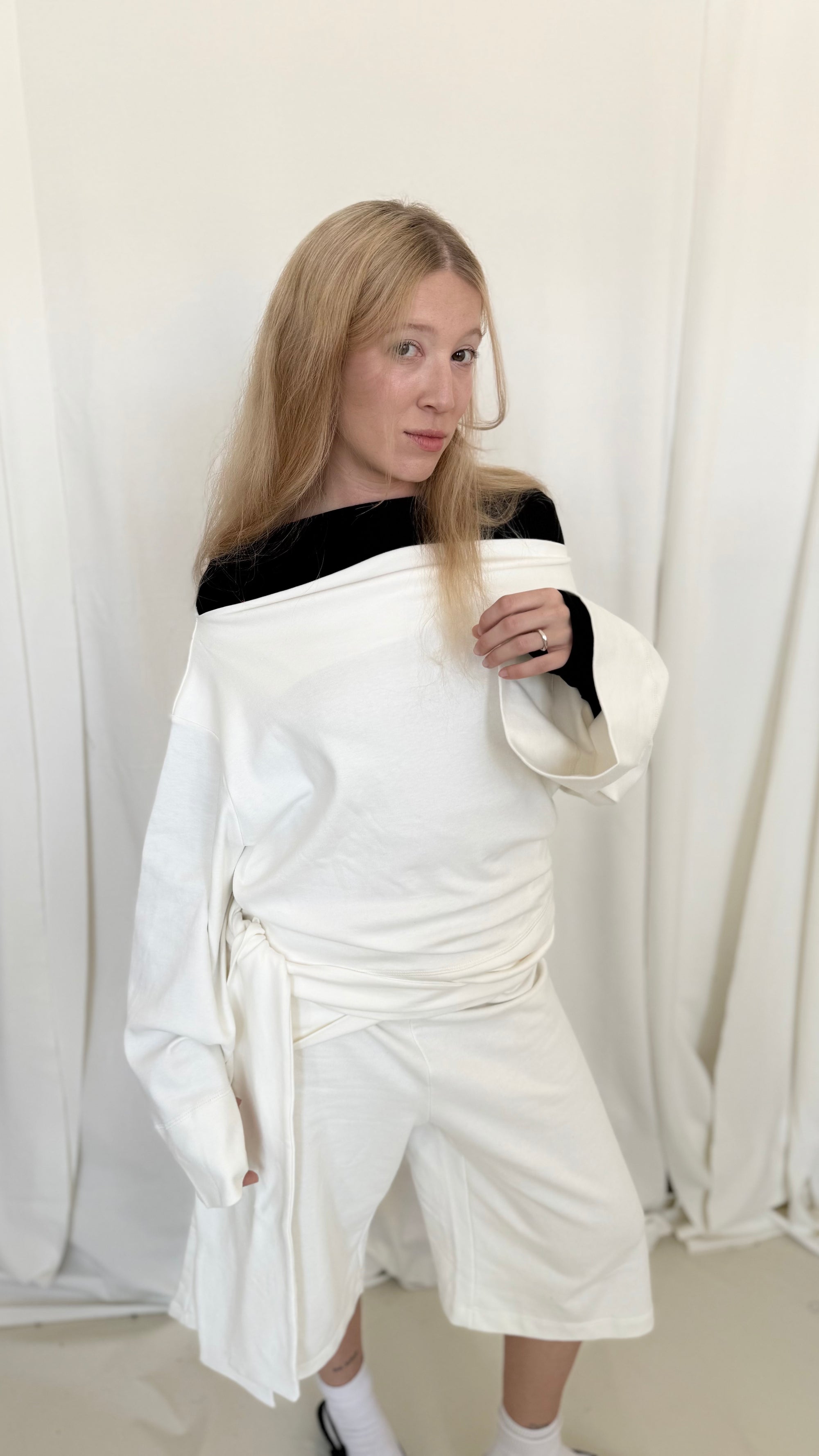 Upside down wrap jersey sweatshirt- Ivory