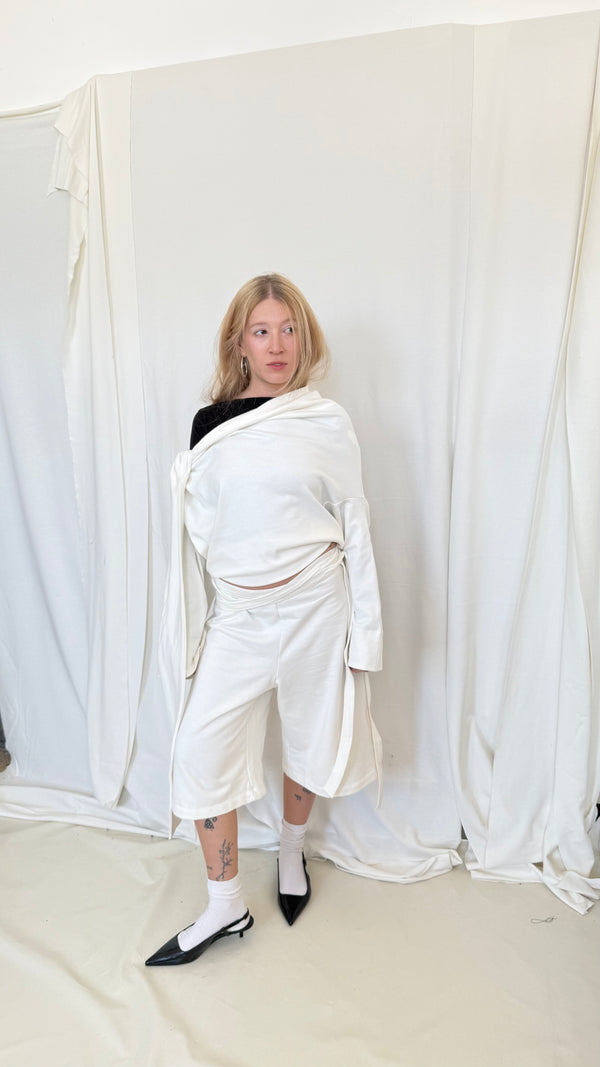 Upside down wrap jersey sweatshirt- Ivory