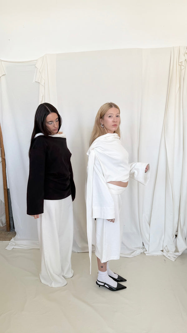 Upside down wrap jersey sweatshirt- Ivory