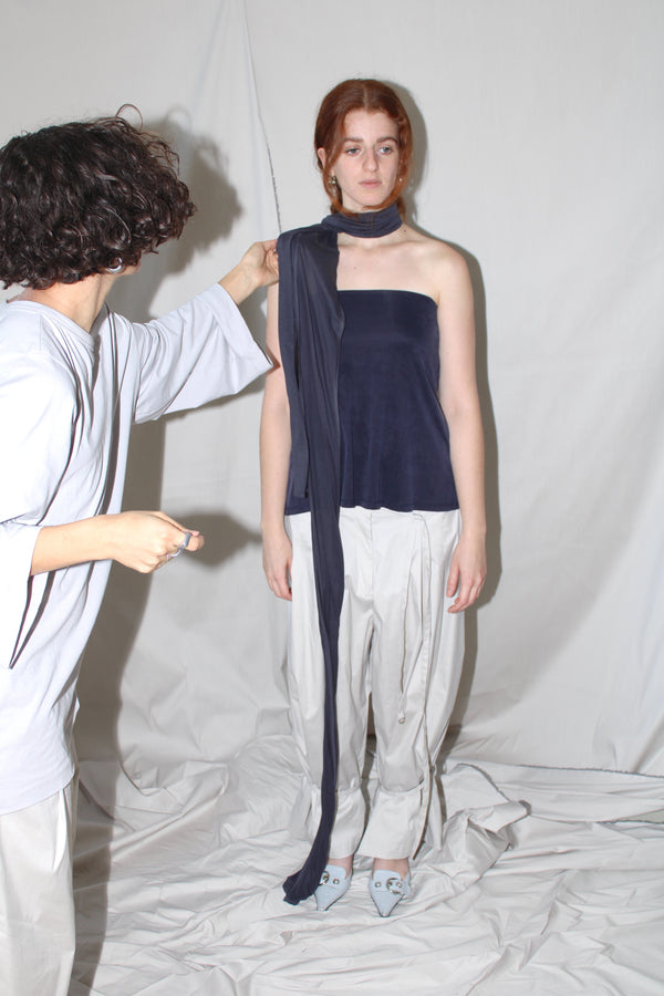 Pleated Pants With An Adjustable Hem Strap- Gray