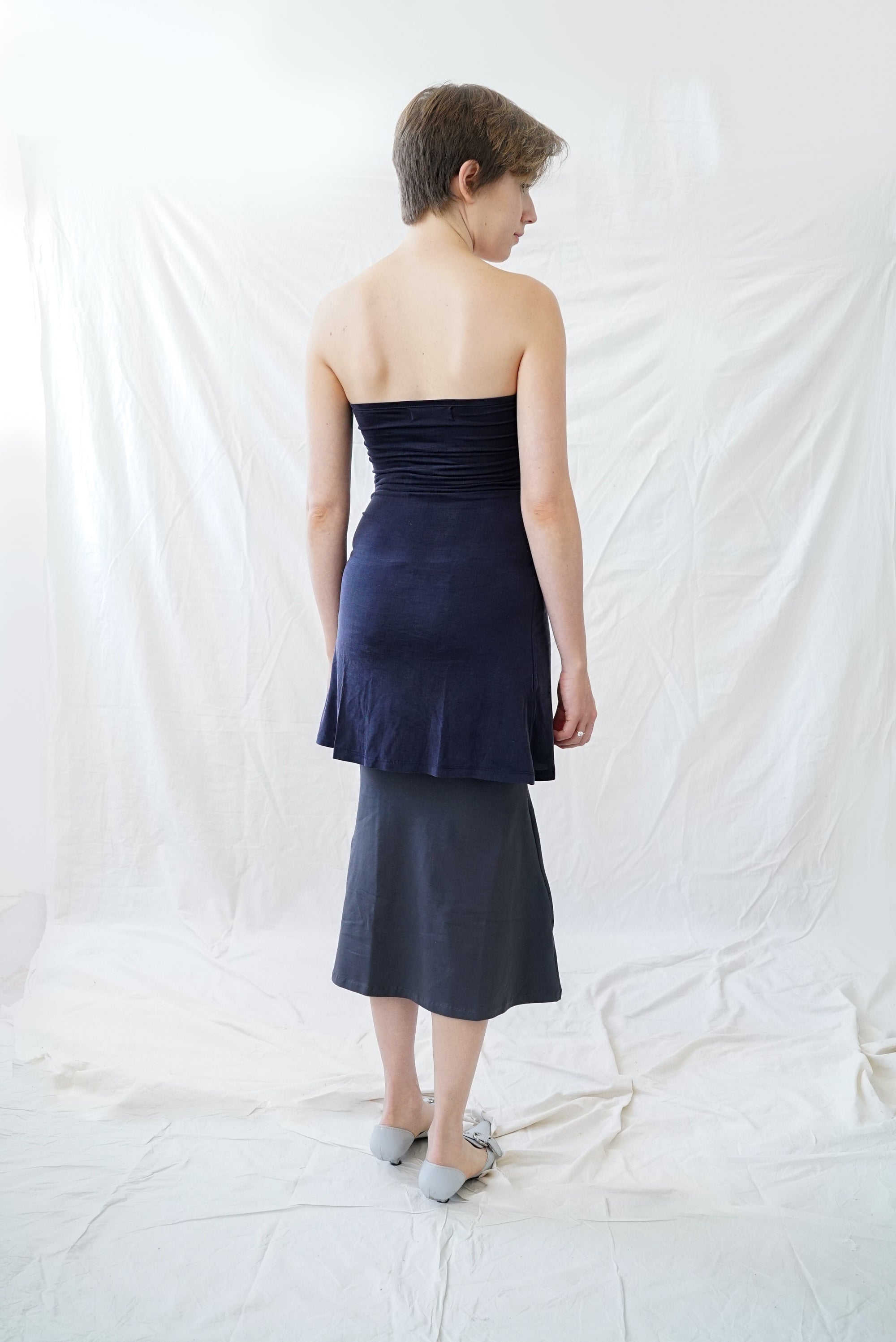 Adaptable Skirt-Dress- Navy Gray Cupro