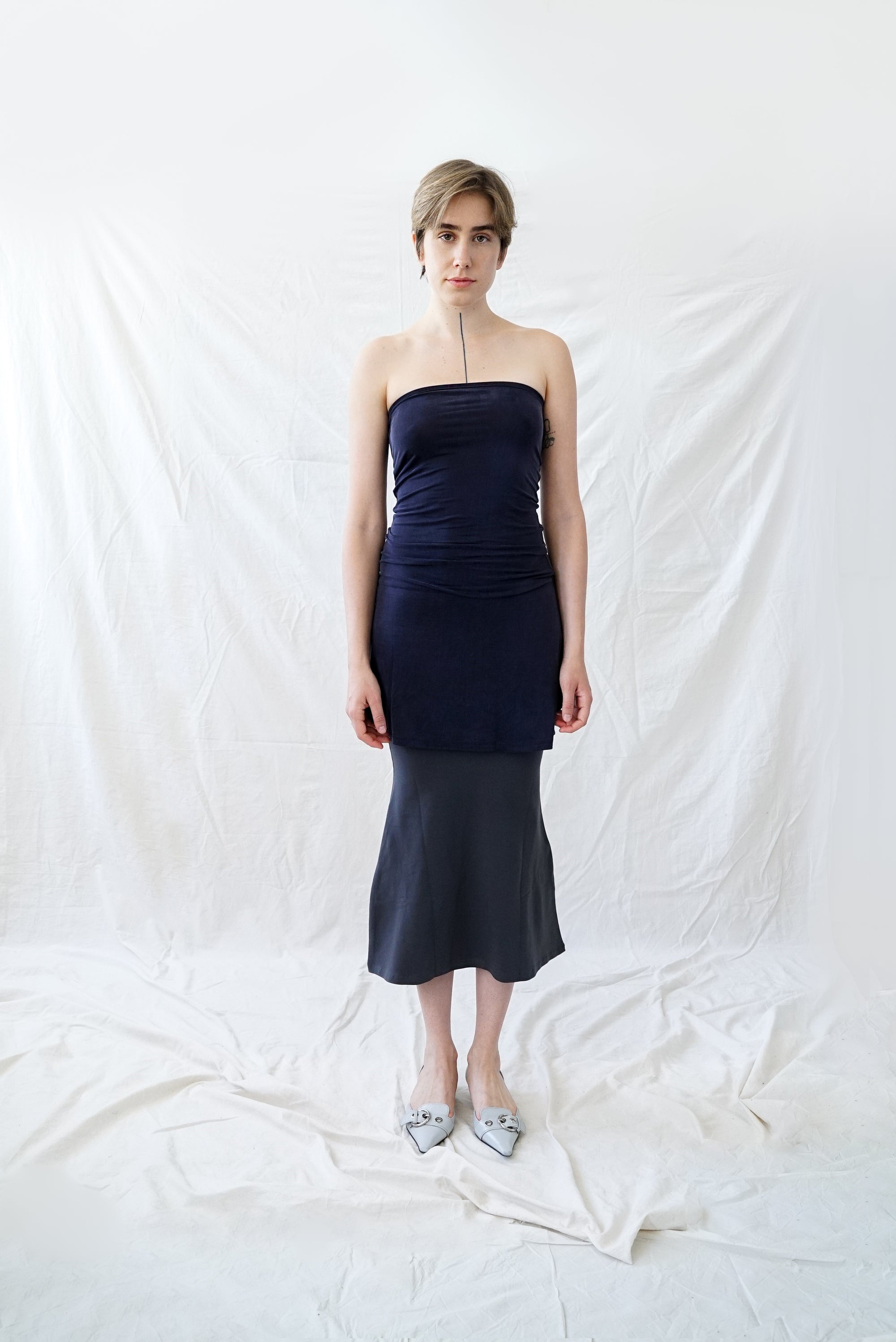 Adaptable Skirt-Dress- Navy Gray Cupro