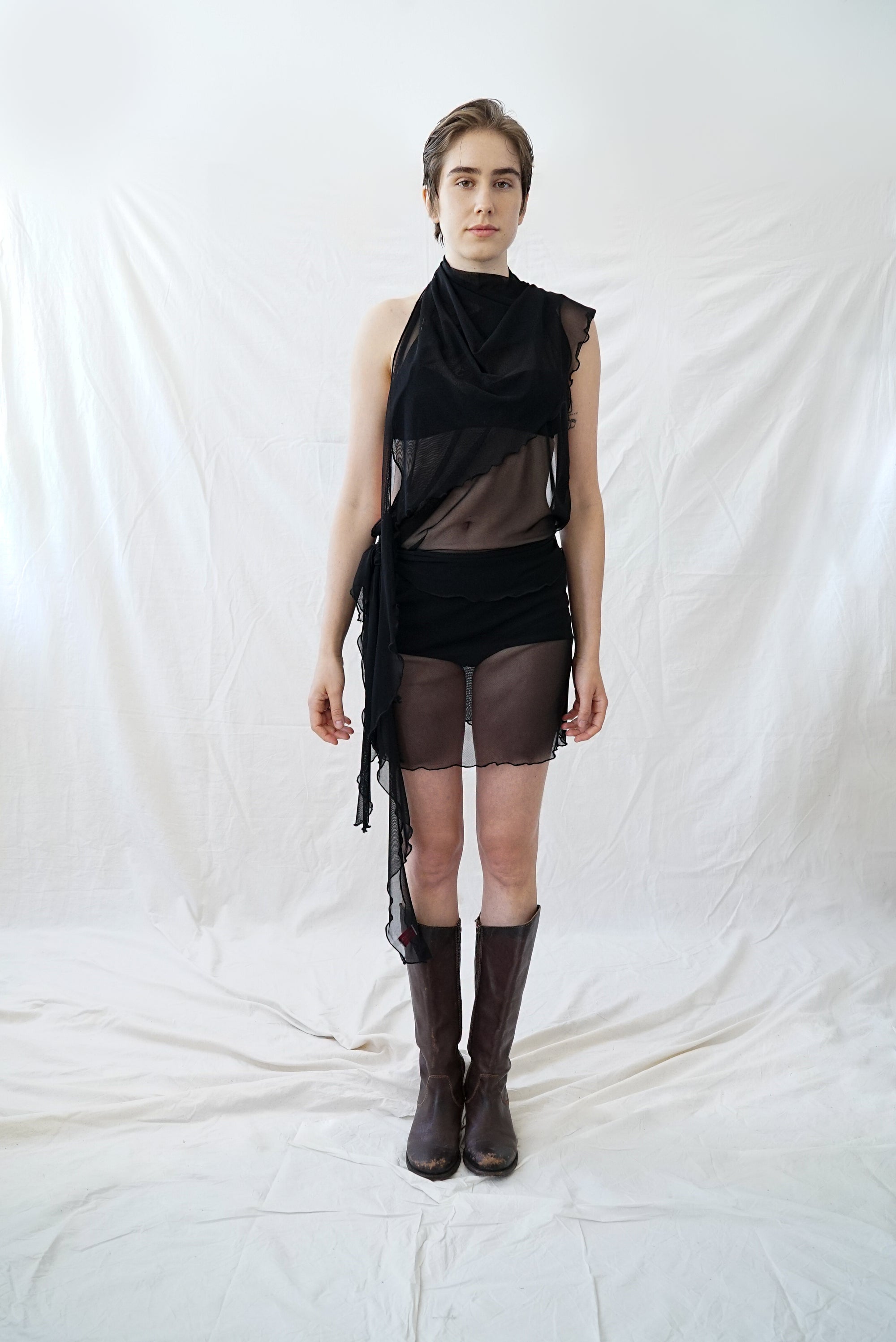 Skin Wrap Dress- Black Mesh