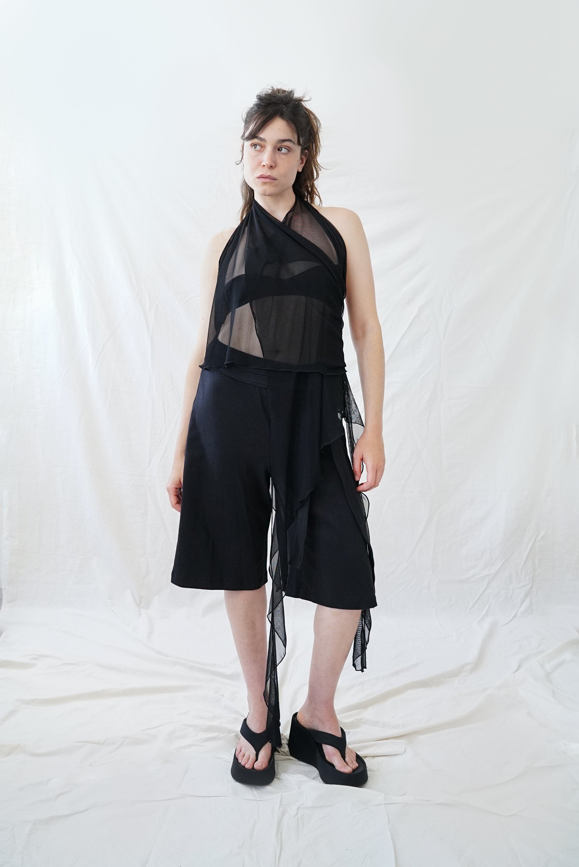 Skin Wrap Top- Black Mesh
