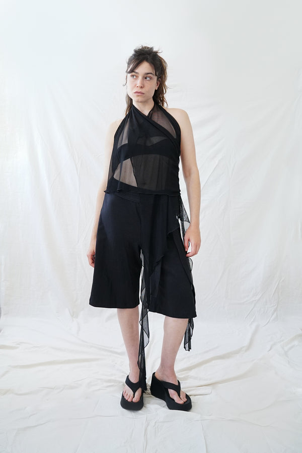 Skin Wrap Top- Black Mesh
