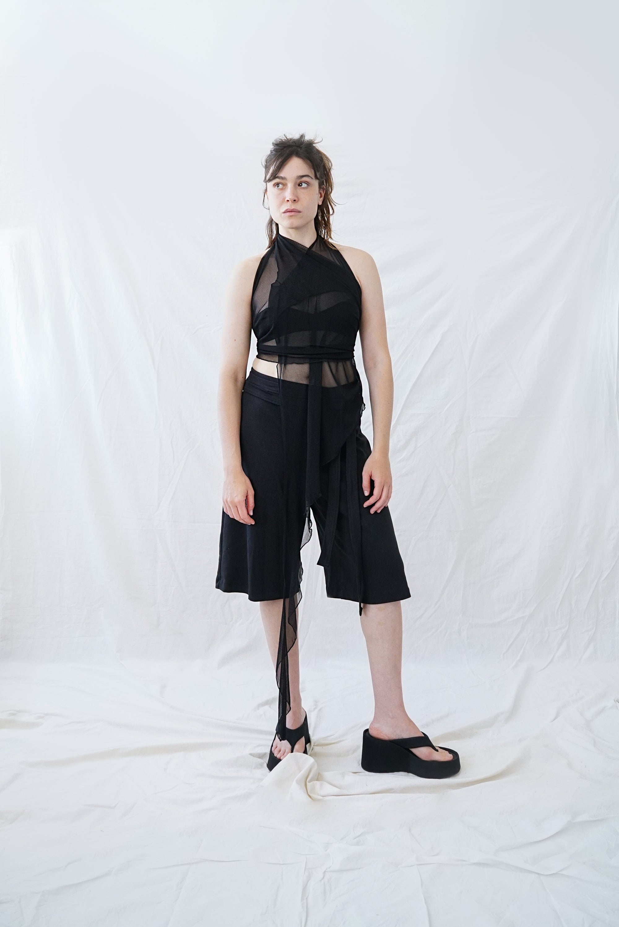 Skin Wrap Top- Black Mesh