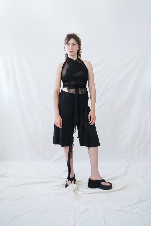 Skin Wrap Top- Black Mesh