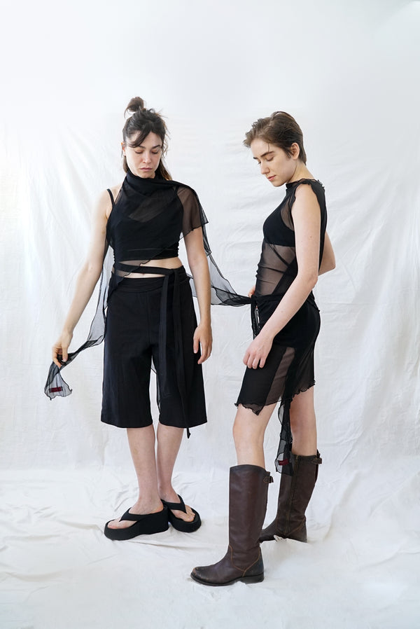 Skin Wrap Top- Black Mesh
