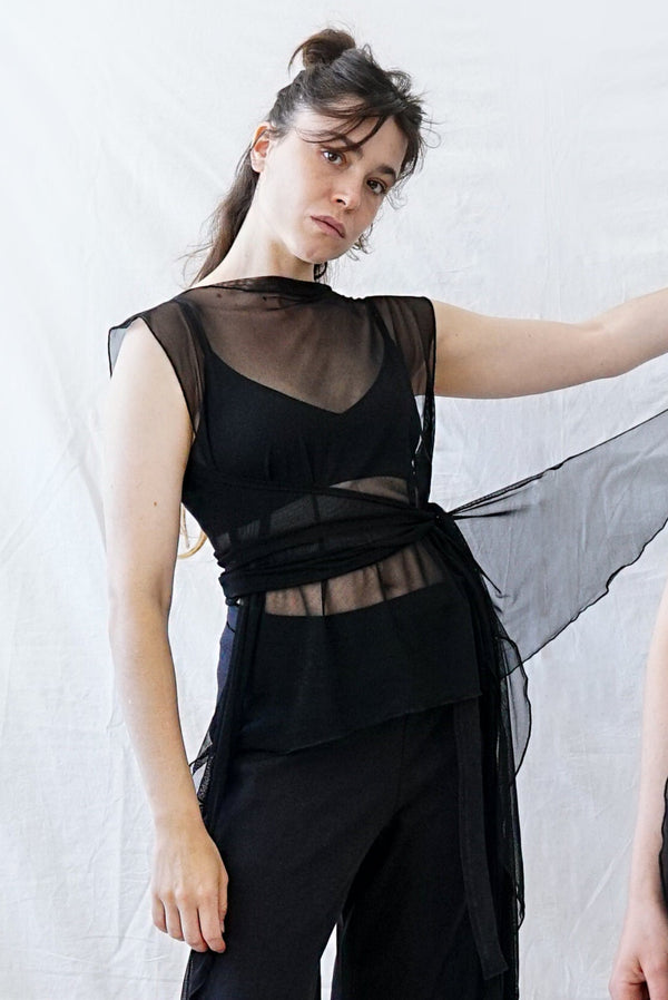 Skin Wrap Top- Black Mesh