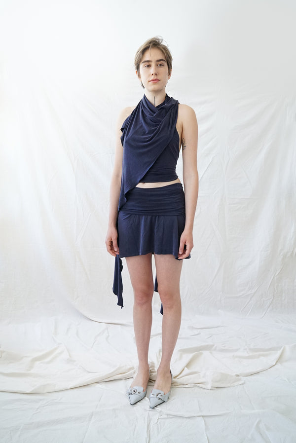 Skin Wrap Top- Navy Blue Cupro