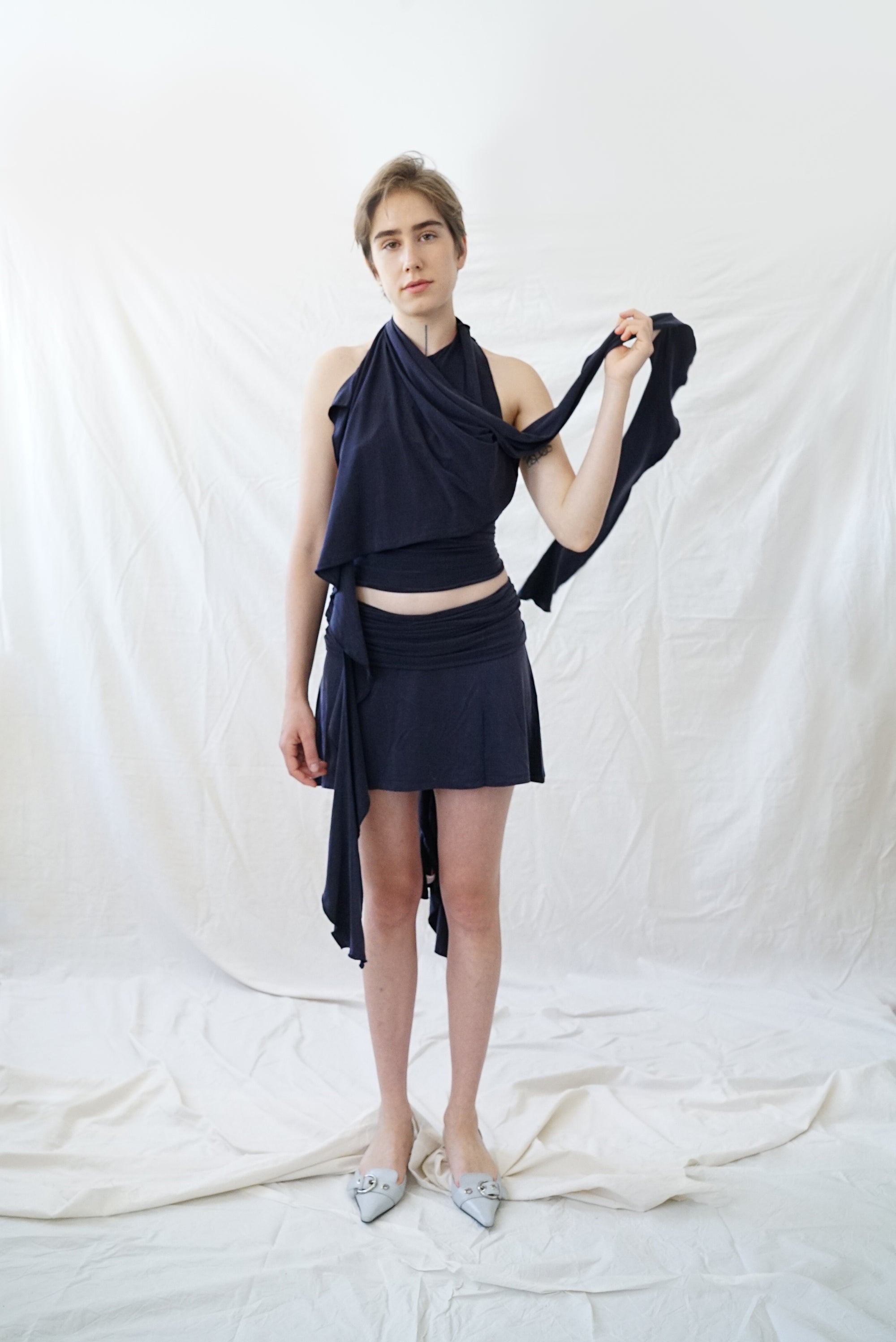 Skin Wrap Top- Navy Blue Cupro
