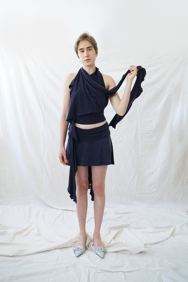 Skin Wrap Top- Navy Blue Cupro