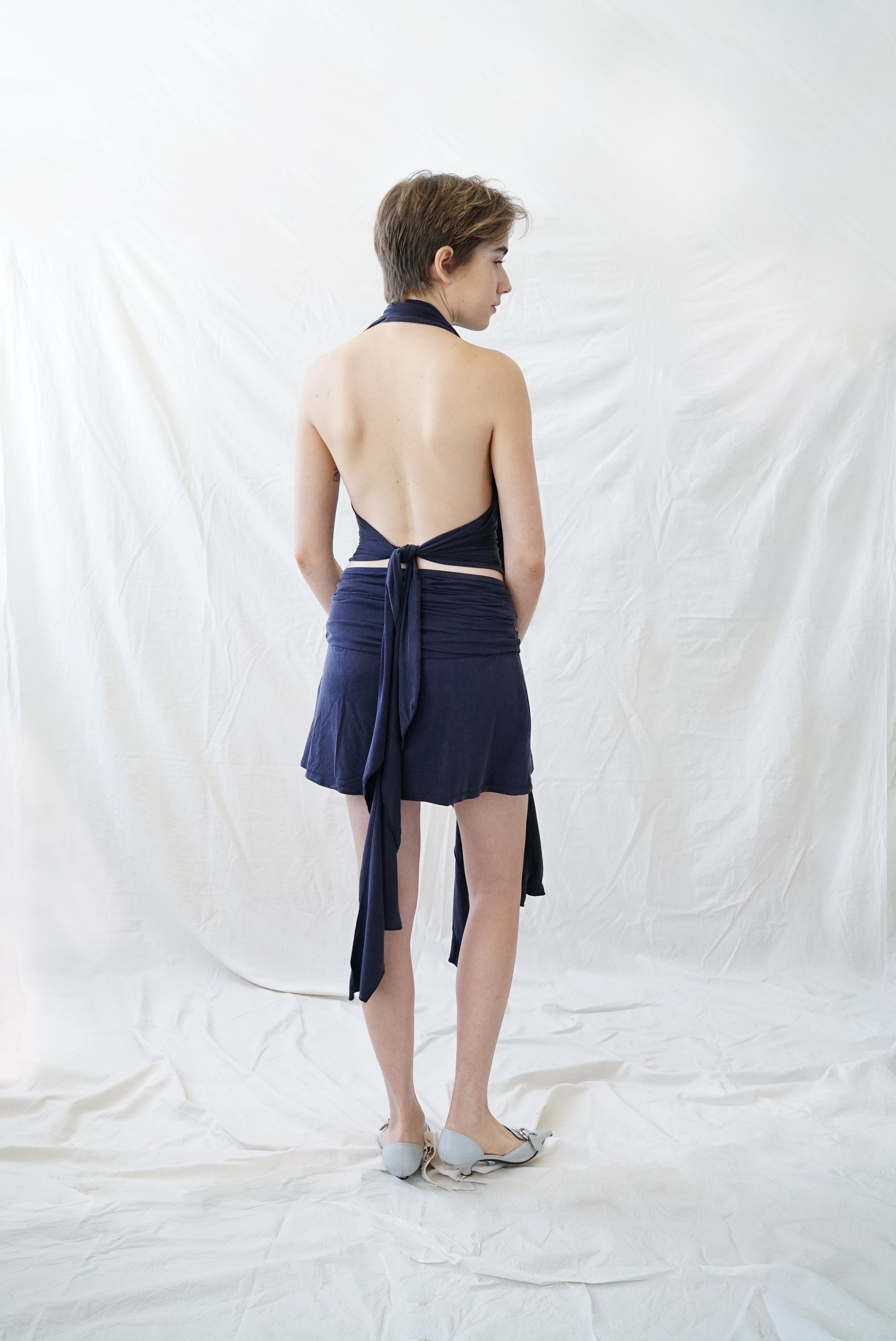 Adaptable Skirt-Dress- Navy Gray Cupro