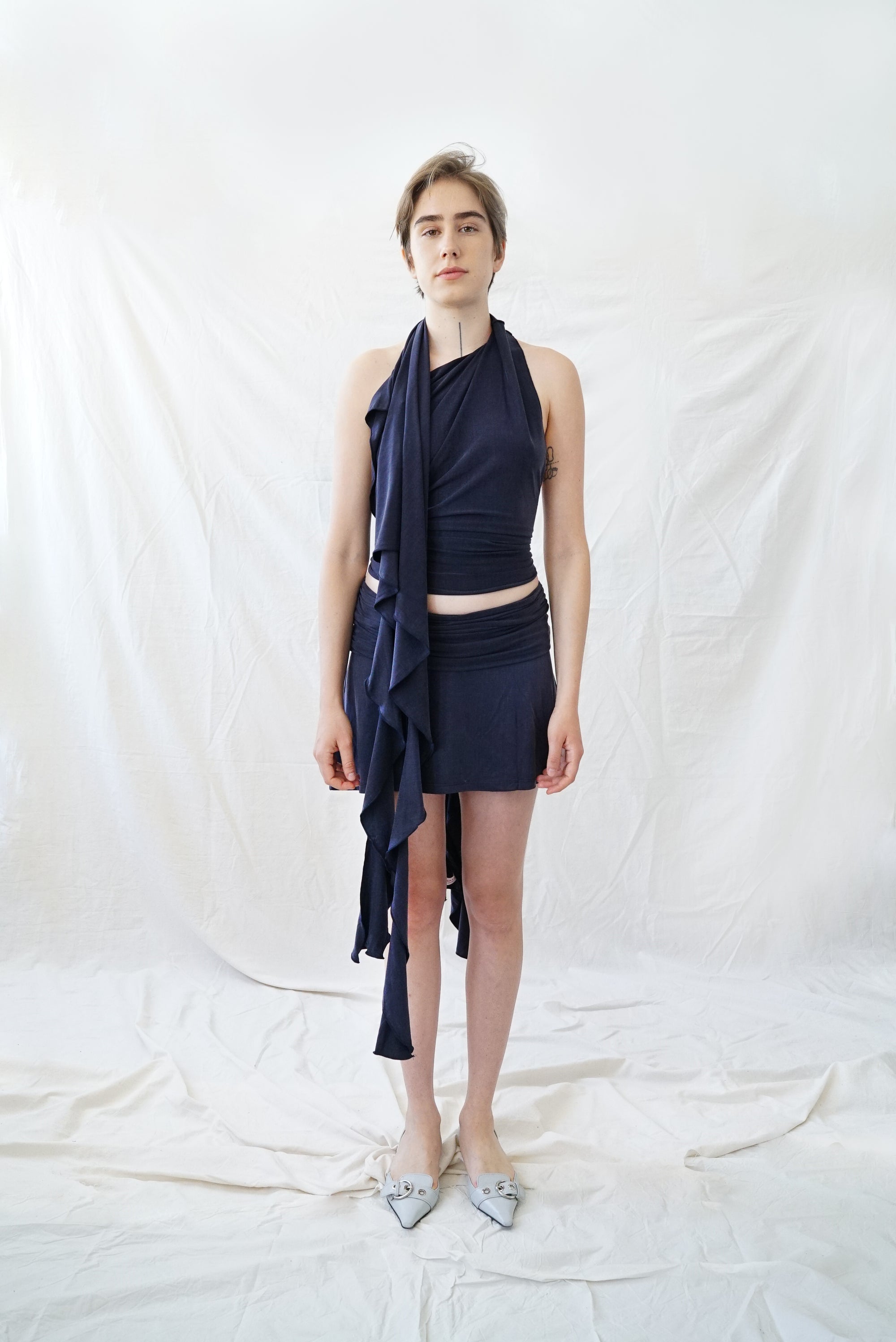 Adaptable Skirt-Dress- Navy Gray Cupro