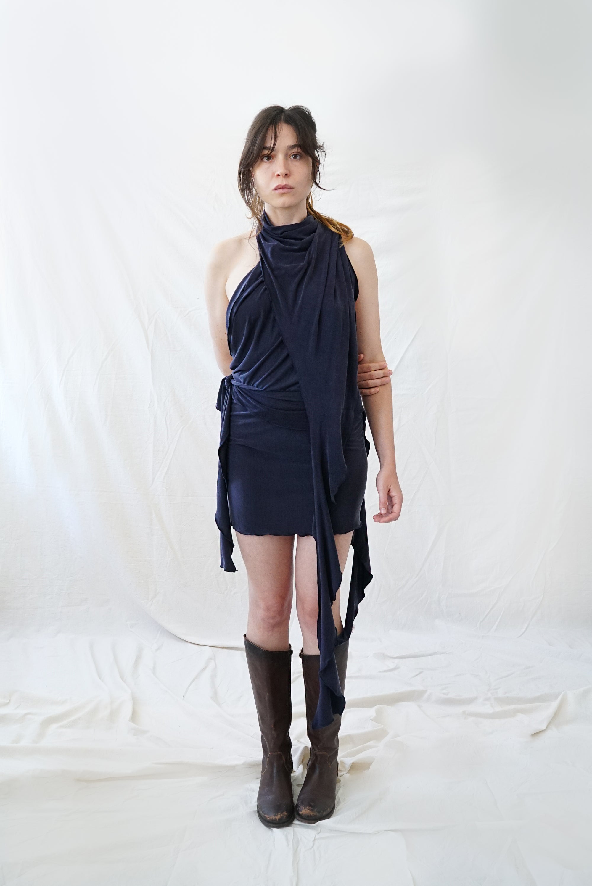 Skin Wrap Dress- Navy Blue Cupro