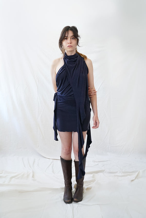 Skin Wrap Dress- Navy Blue Cupro