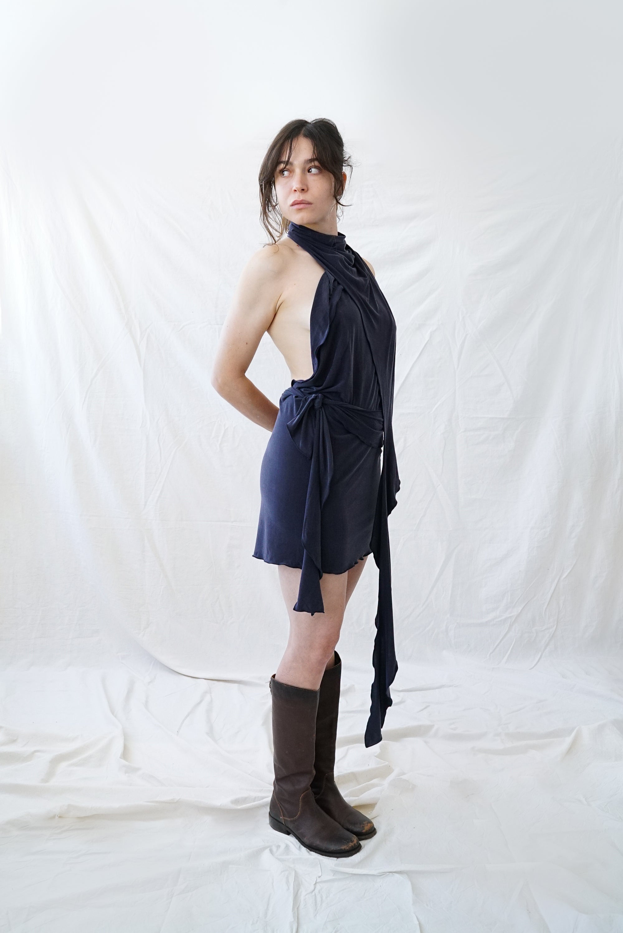 Skin Wrap Dress- Navy Blue Cupro