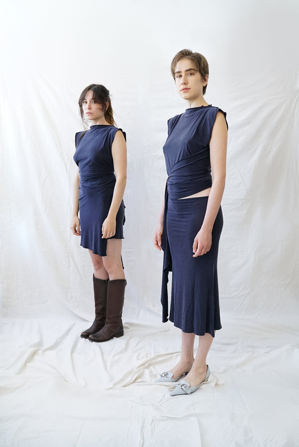 Adaptable Skirt-Dress- Navy Gray Cupro