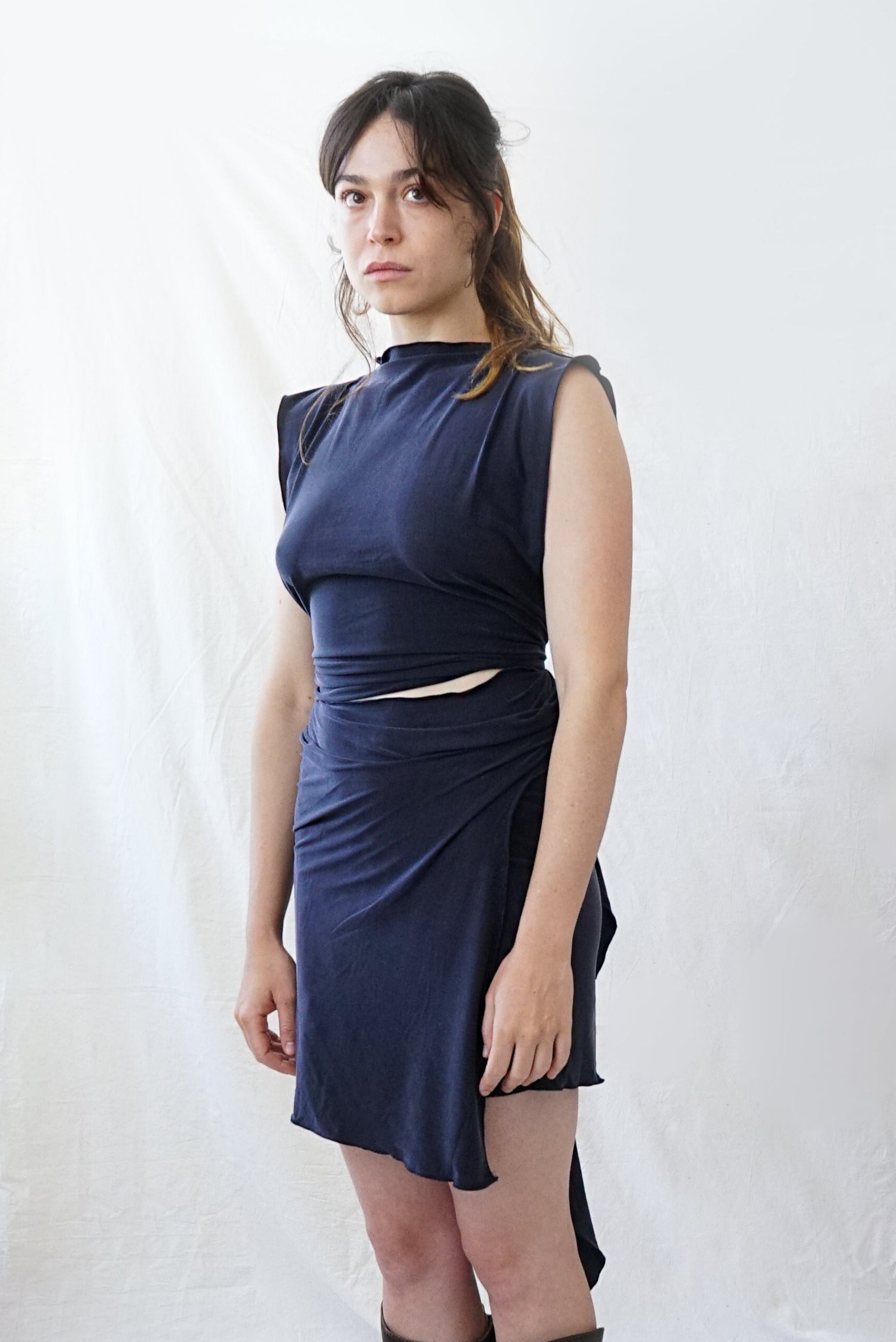 Skin Wrap Dress- Navy Blue Cupro